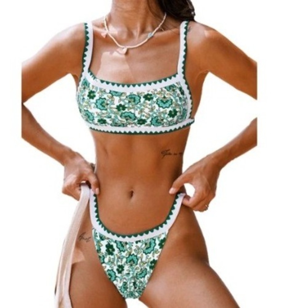 BIKINX Sexy 2 Piece Women's Floral Bandeau High Cut Bathing Suit Swimwear NWT- S